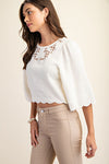 Embroidered Cut Out Bell Sleeve Crop Top White