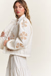 Long Sleeve Floral Print Quilted Jacket Ivory