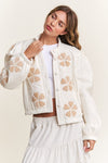 Long Sleeve Floral Print Quilted Jacket Ivory