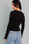 Long Sleeve Bow Tie Sweater Top Black