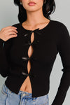 Long Sleeve Bow Tie Sweater Top Black