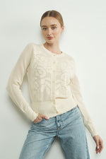 Long Sleeve Sheer Flower Netted Cardigan Cream