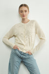 Long Sleeve Sheer Flower Netted Cardigan Cream