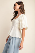 Short Puff Sleeve Peplum Top Cream