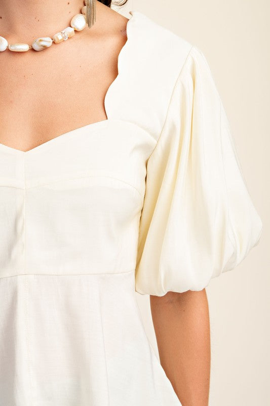 Short Puff Sleeve Peplum Top Cream