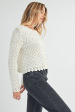  Long Sleeve Pointelle Cropped Cardigan Ivory