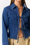 Teresa Long Sleeve Bow Tie Denim Top Dark Wash