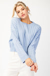 Long Sleeve Ribbed Knit Cropped Sweater Top Blue