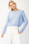 Long Sleeve Ribbed Knit Cropped Sweater Top Blue