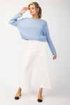 Long Sleeve Ribbed Knit Cropped Sweater Top Blue