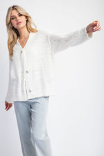 Long Sleeve Accent Button Down Cardigan White