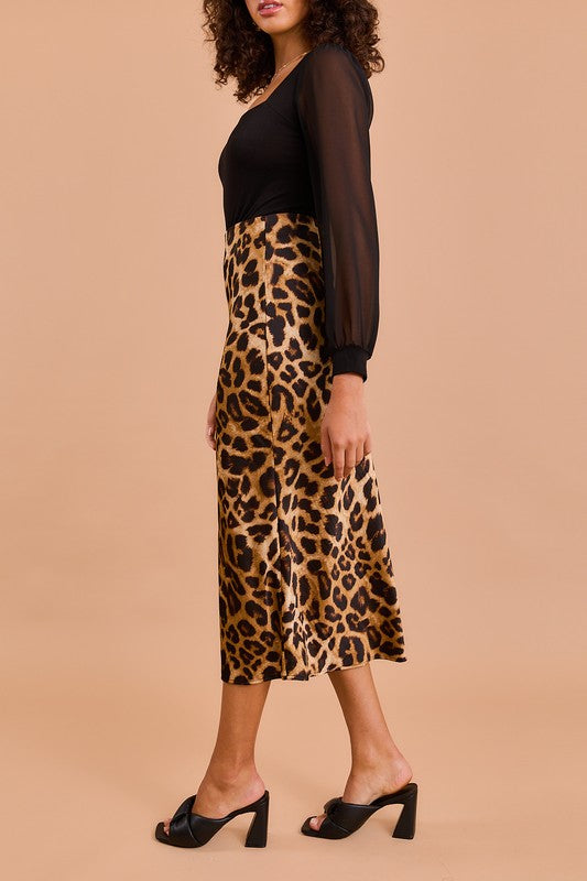 Leopard Print Midi Skirt Taupe