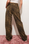  Mid Rise Leopard Print Denim Pants Brown