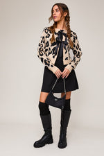 Waitlist 1/4 ♥ Erin Long Sleeve Bow Tie Leopard Print Cardigan Taupe