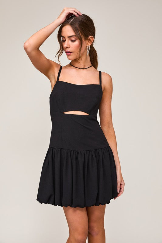 Sleeveless Cut Out Drop Waist Mini Dress Black