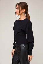 Steph Long Sleeve Front Zipper Sweater Top Black