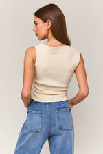 Sleeveless Asymmetrical Neckline Top Ivory