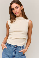 Sleeveless Asymmetrical Neckline Top Ivory