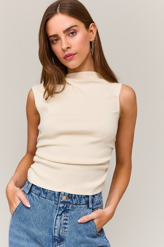 Sleeveless Asymmetrical Neckline Top Ivory