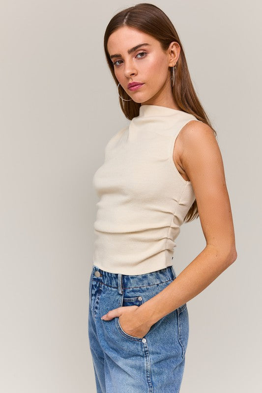 Sleeveless Asymmetrical Neckline Top Ivory