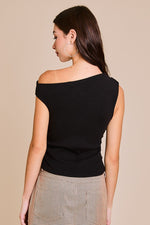 Sleeveless Asymmetrical Neckline Top Black