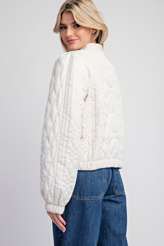 Long Sleeve Button Down Quilted Jacket Ivory