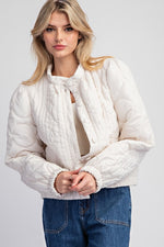 Long Sleeve Button Down Quilted Jacket Ivory