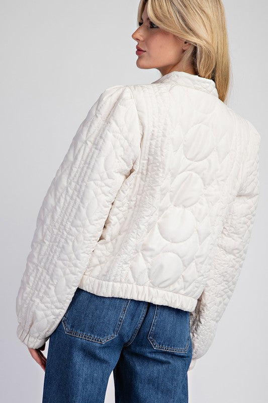 Long Sleeve Button Down Quilted Jacket Ivory