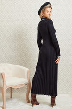 Long Sleeve Contrast Ribbed Maxi Dress Black