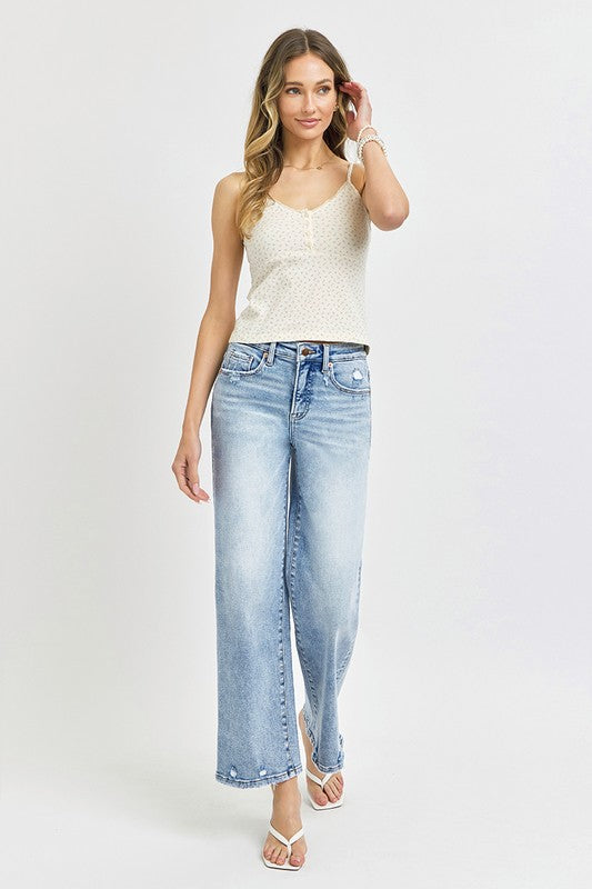  High Rise Crop Wide Leg Jeans Light Wash