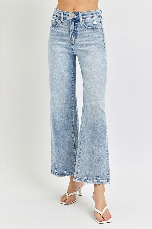  High Rise Crop Wide Leg Jeans Light Wash