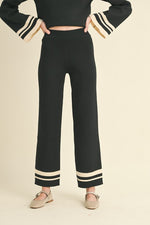  Long Sleeve Stripped Sweater Top And Pants Set Black