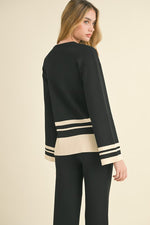  Long Sleeve Stripped Sweater Top And Pants Set Black