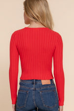 Long Sleeve Ribbed Knit Sweater Top Red