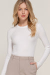  Long Sleeve Crew Neck Ribbed Sweater Top White