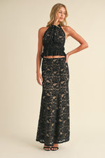  Sleeveless Lace Halter Top And Maxi Skirt Set Black