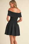 Off The Shoulder Drop Waist Mini Dress Black