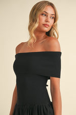 Off The Shoulder Drop Waist Mini Dress Black