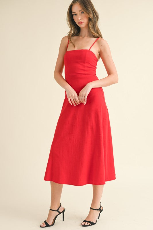 Sasha Sleeveless Stretch Linen Midi Dress Red