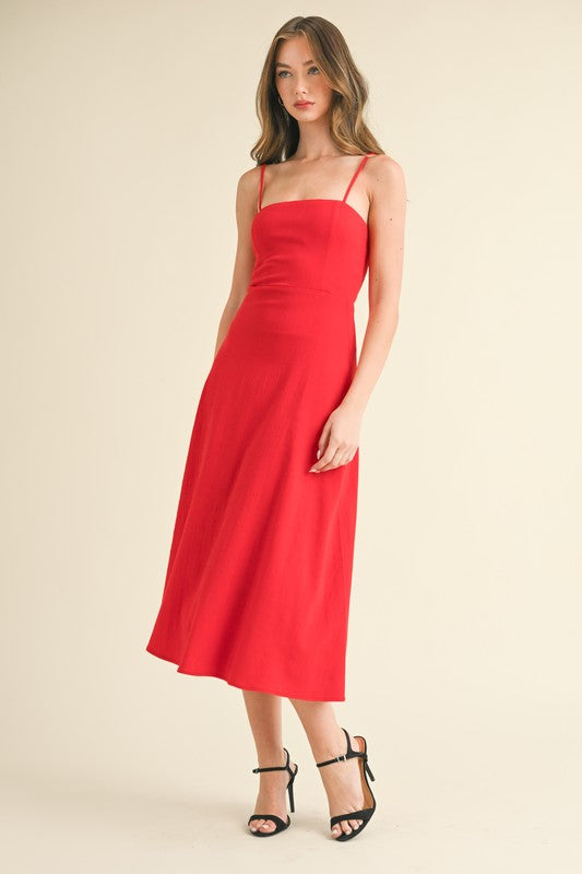 Sasha Sleeveless Stretch Linen Midi Dress Red