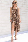 Sleeveless Cowl Neck Leopard Print Midi Dress Brown