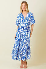 Short Sleeve Floral Print Maxi Dress Blue