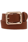 Rectangle Metal Buckle Vegan Leather Belt Cognac