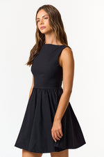 Sleeveless Boatneck Bubble Mini Dress Black