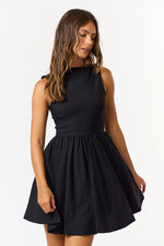 Sleeveless Boatneck Bubble Mini Dress Black