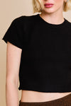 Short Sleeve Cropped Sweater Top Black