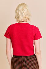 Short Sleeve Cropped Sweater Top Red