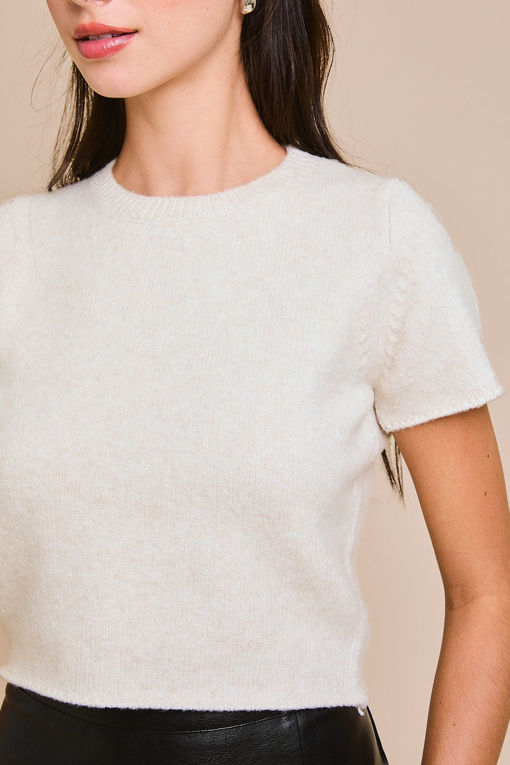 Maryann Short Sleeve Cropped Sweater Top Cream