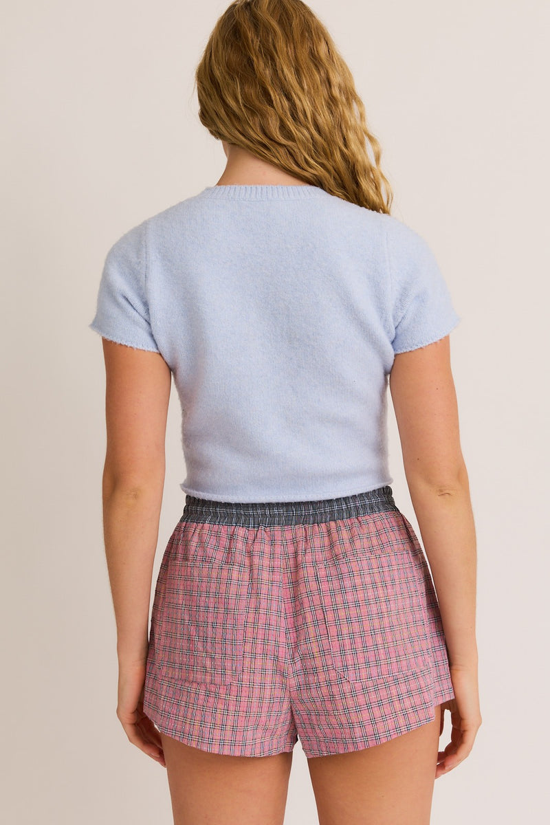 Waitlist 2/5 ♥ Maryann Short Sleeve Cropped Sweater Top Blue