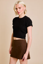 Short Sleeve Cropped Sweater Top Black